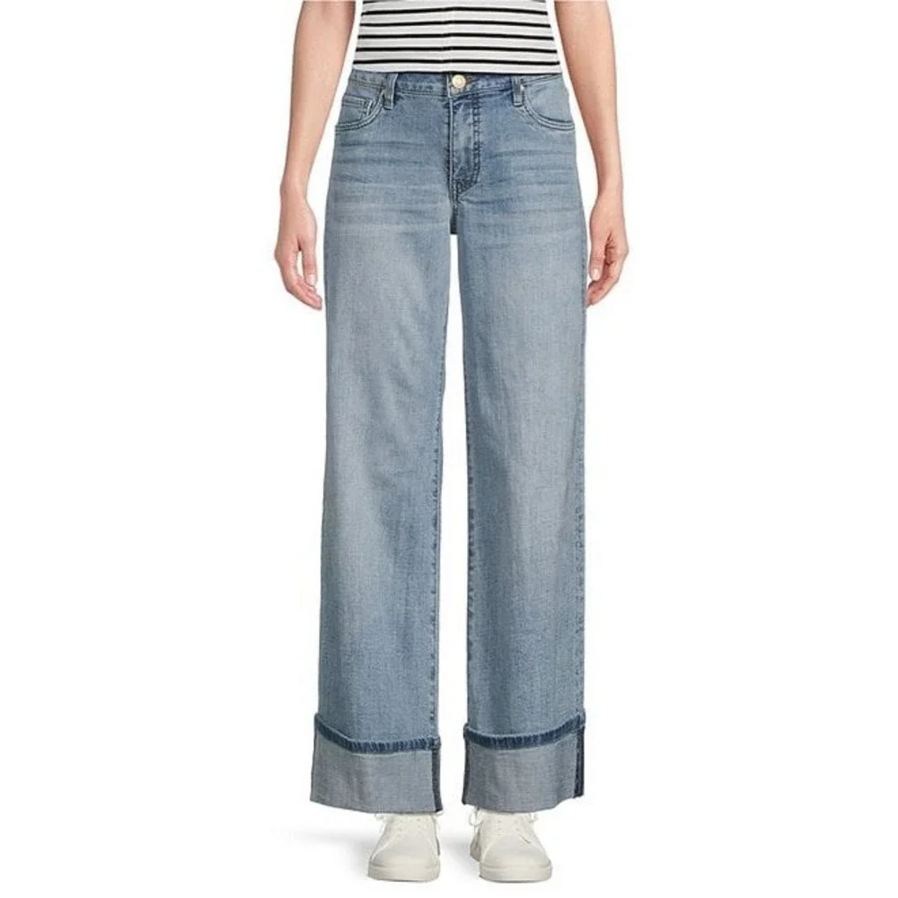 KUT from the Kloth Meg Fab-Ab High Rise Wide Leg Roll-Up Jeans 0 Charming NWT